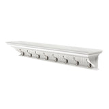 51" White Solid Wood Eight Hook Wall Mount Coat Rack
