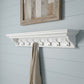 51" White Solid Wood Eight Hook Wall Mount Coat Rack