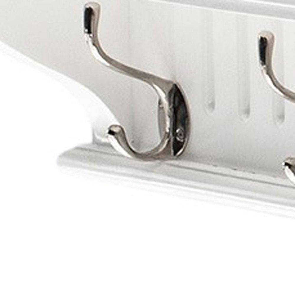 51" White Solid Wood Eight Hook Wall Mount Coat Rack