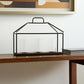 15" Black Metal Glass And Wood Geometric Three Light Hurricane Candle Holder