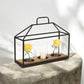 15" Black Metal Glass And Wood Geometric Three Light Hurricane Candle Holder