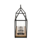 15" Black Metal Glass And Wood Geometric Three Light Hurricane Candle Holder