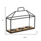 15" Black Metal Glass And Wood Geometric Three Light Hurricane Candle Holder