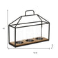 15" Black Metal Glass And Wood Geometric Three Light Hurricane Candle Holder