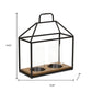 15" Black Metal Glass And Wood Geometric Two Light Hurricane Candle Holder