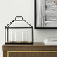 15" Black Metal Glass And Wood Geometric Two Light Hurricane Candle Holder