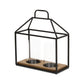 15" Black Metal Glass And Wood Geometric Two Light Hurricane Candle Holder