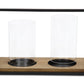 15" Black Metal Glass And Wood Geometric Two Light Hurricane Candle Holder