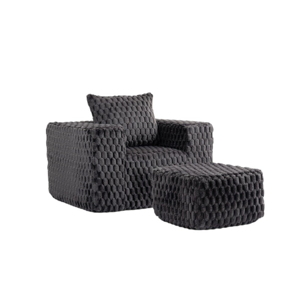 42" Charcoal Chenille Upholstered Arm Chair With Ottoman