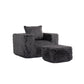 42" Charcoal Chenille Upholstered Arm Chair With Ottoman