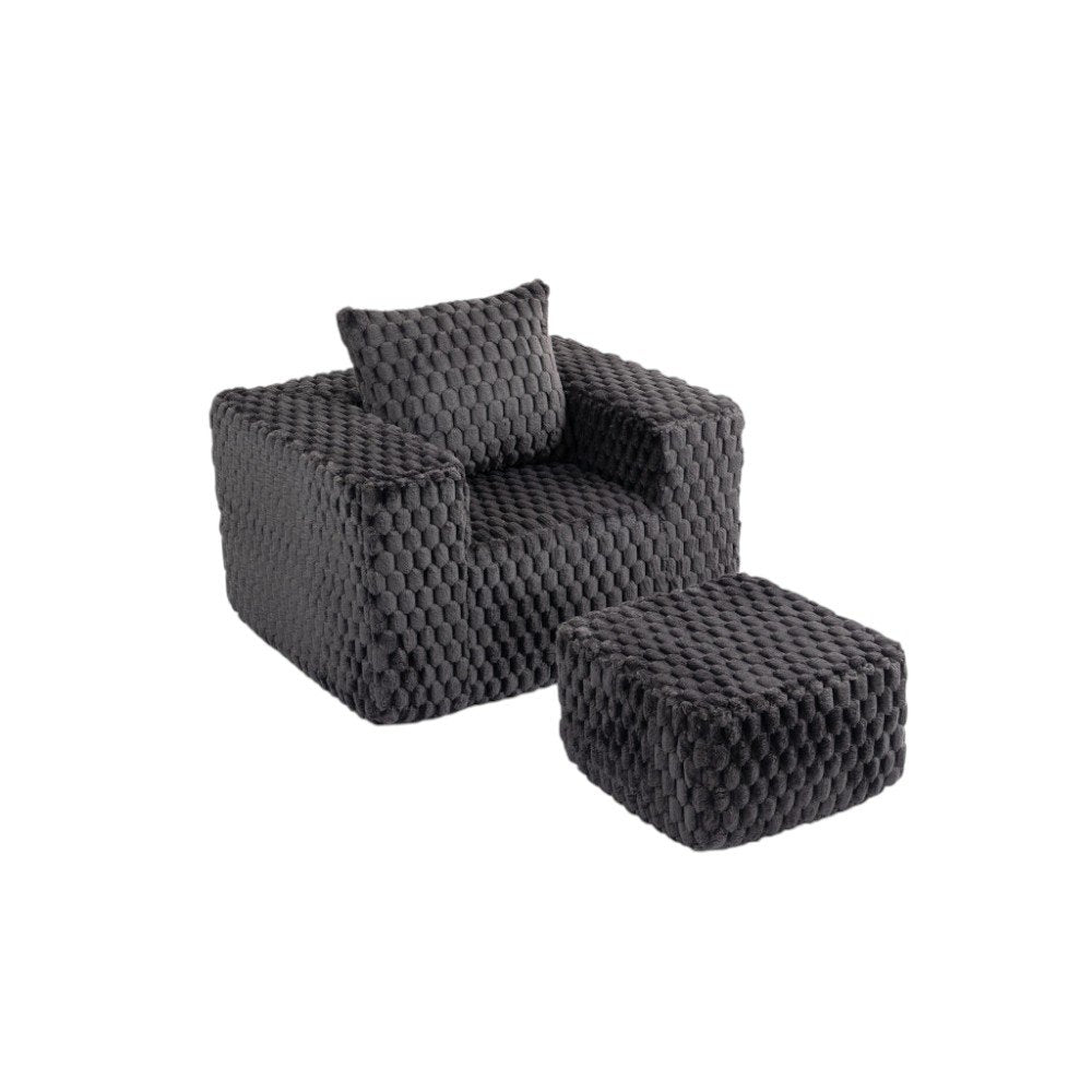 42" Charcoal Chenille Upholstered Arm Chair With Ottoman