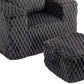 42" Charcoal Chenille Upholstered Arm Chair With Ottoman