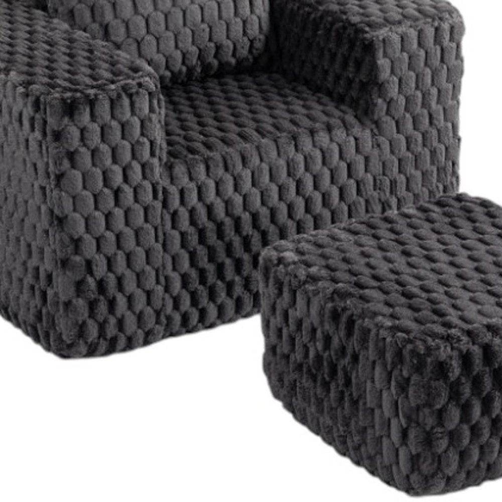 42" Charcoal Chenille Upholstered Arm Chair With Ottoman