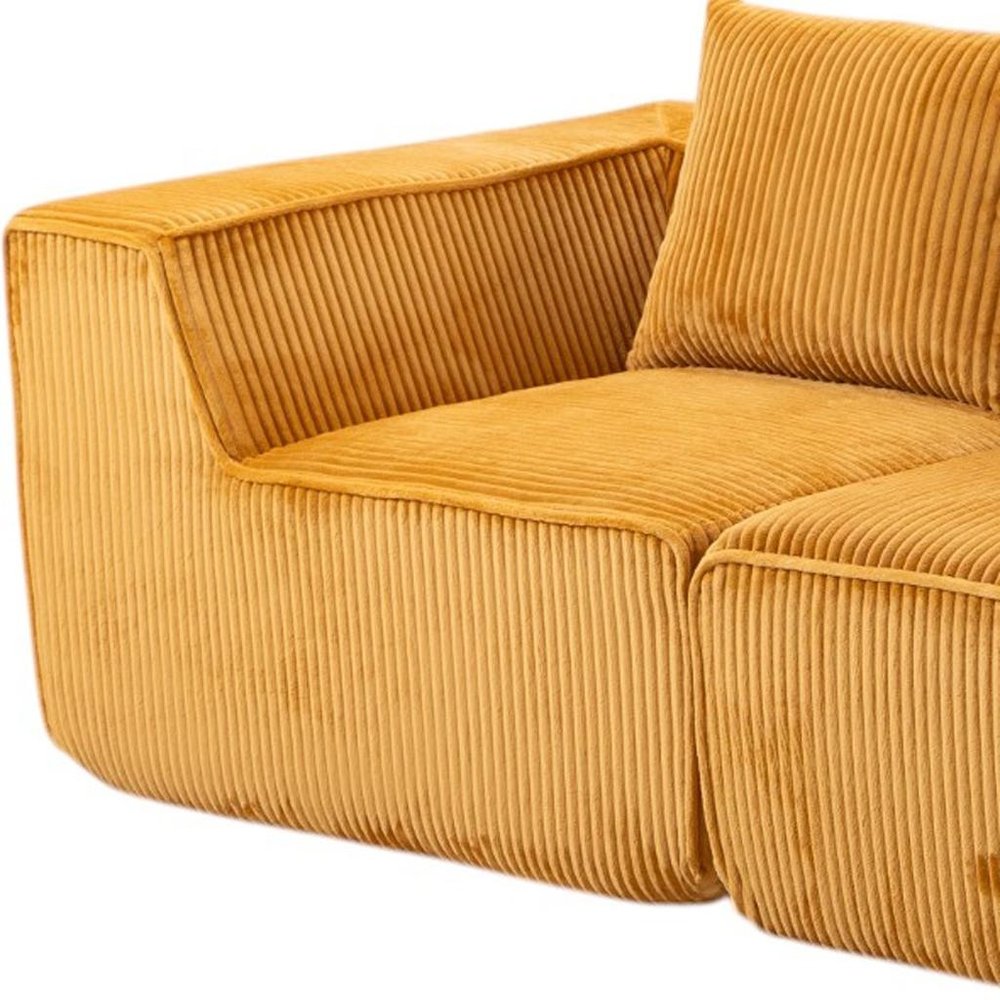 111" Gold Corduroy Modular Ribbed Compression Foam Sofa With Toss Pillows