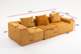 111" Gold Corduroy Modular Ribbed Compression Foam Sofa With Toss Pillows