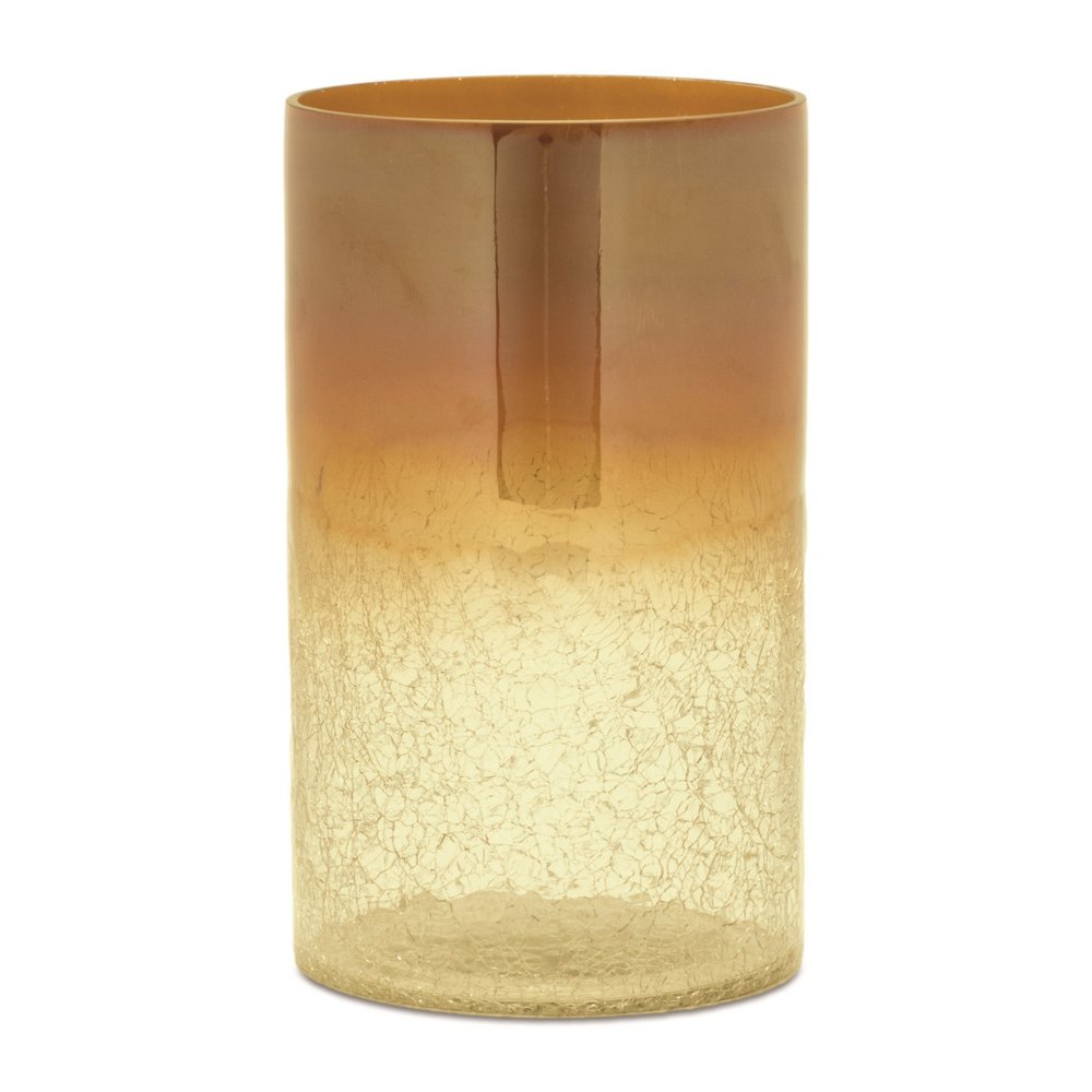 Set of Two Gold Glass Tabletop Pillar Candle Holders