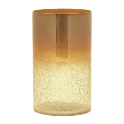 Set of Two Gold Glass Tabletop Pillar Candle Holders
