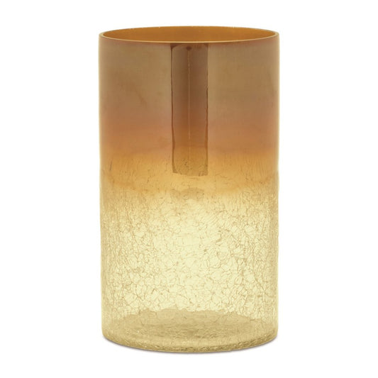 Set of Two Gold Glass Tabletop Pillar Candle Holders