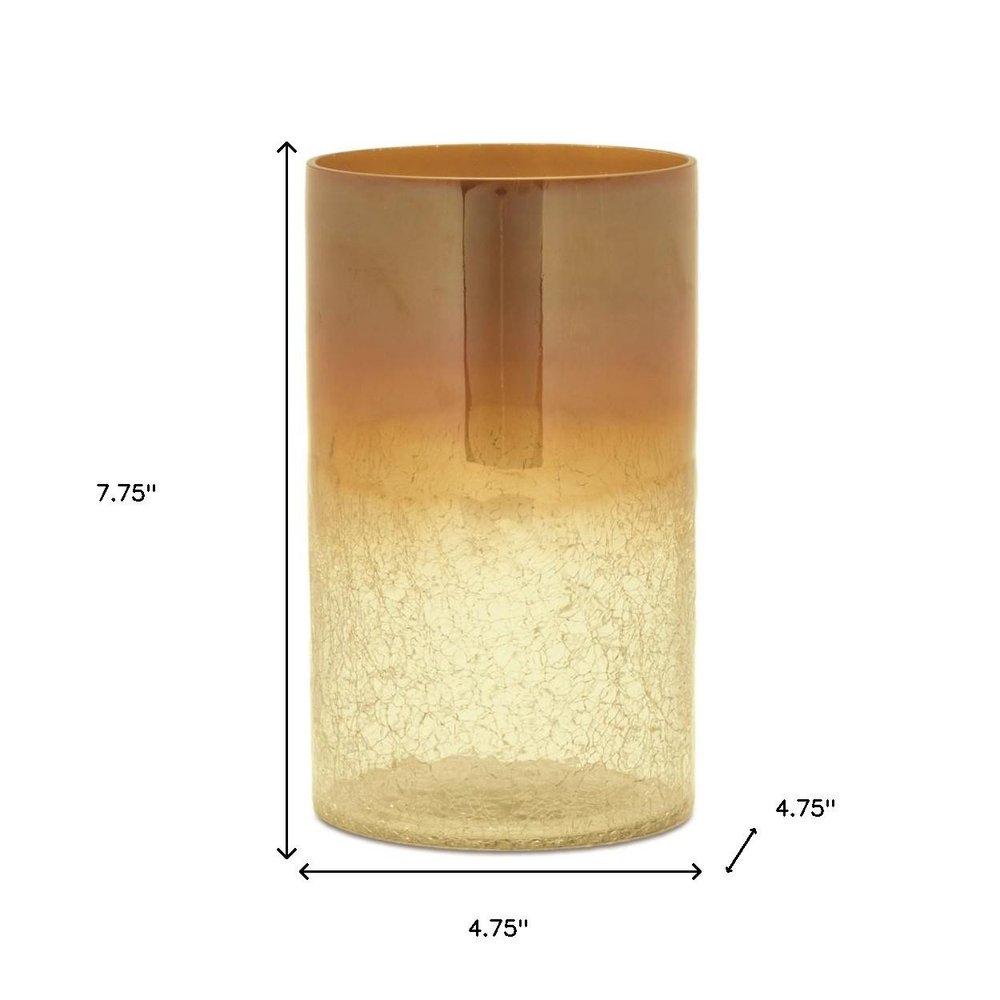 Set of Two Gold Glass Tabletop Pillar Candle Holders