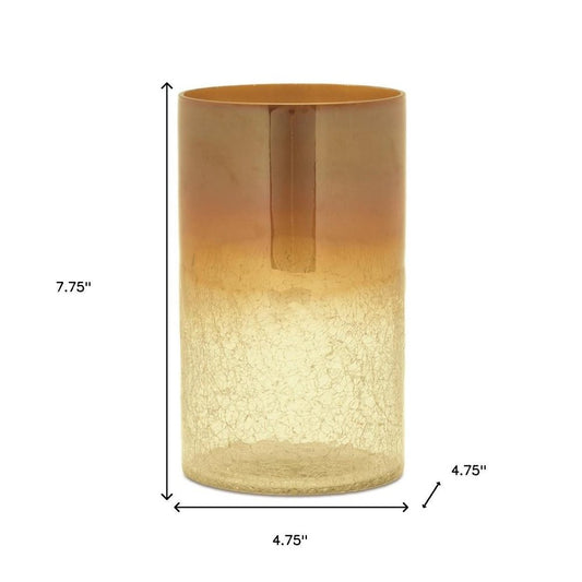 Set of Two Gold Glass Tabletop Pillar Candle Holders