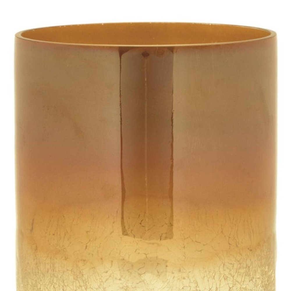 Set of Two Gold Glass Tabletop Pillar Candle Holders