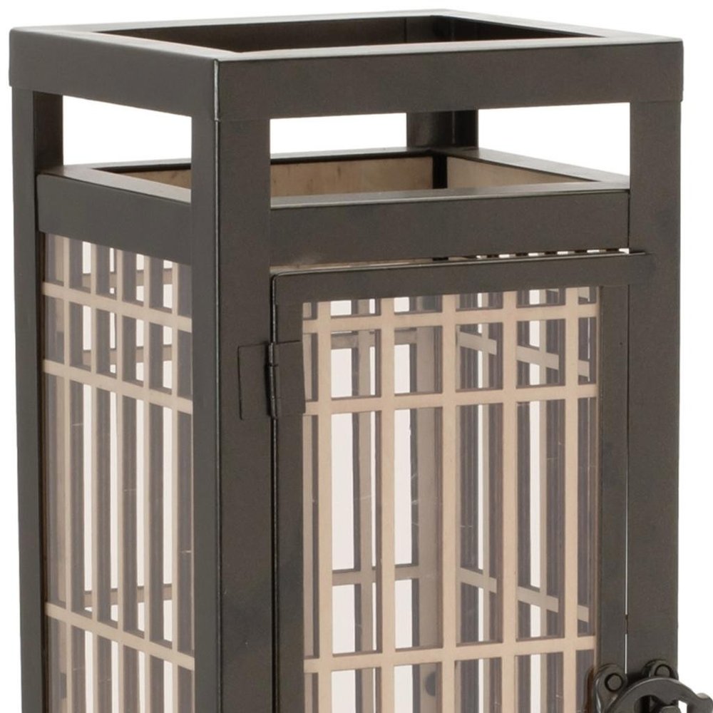 15" Brown Geometric Iron Tabletop Pillar Candle Holder