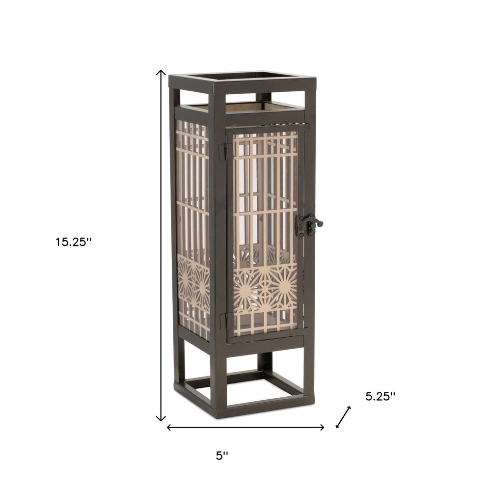 15" Brown Geometric Iron Tabletop Pillar Candle Holder