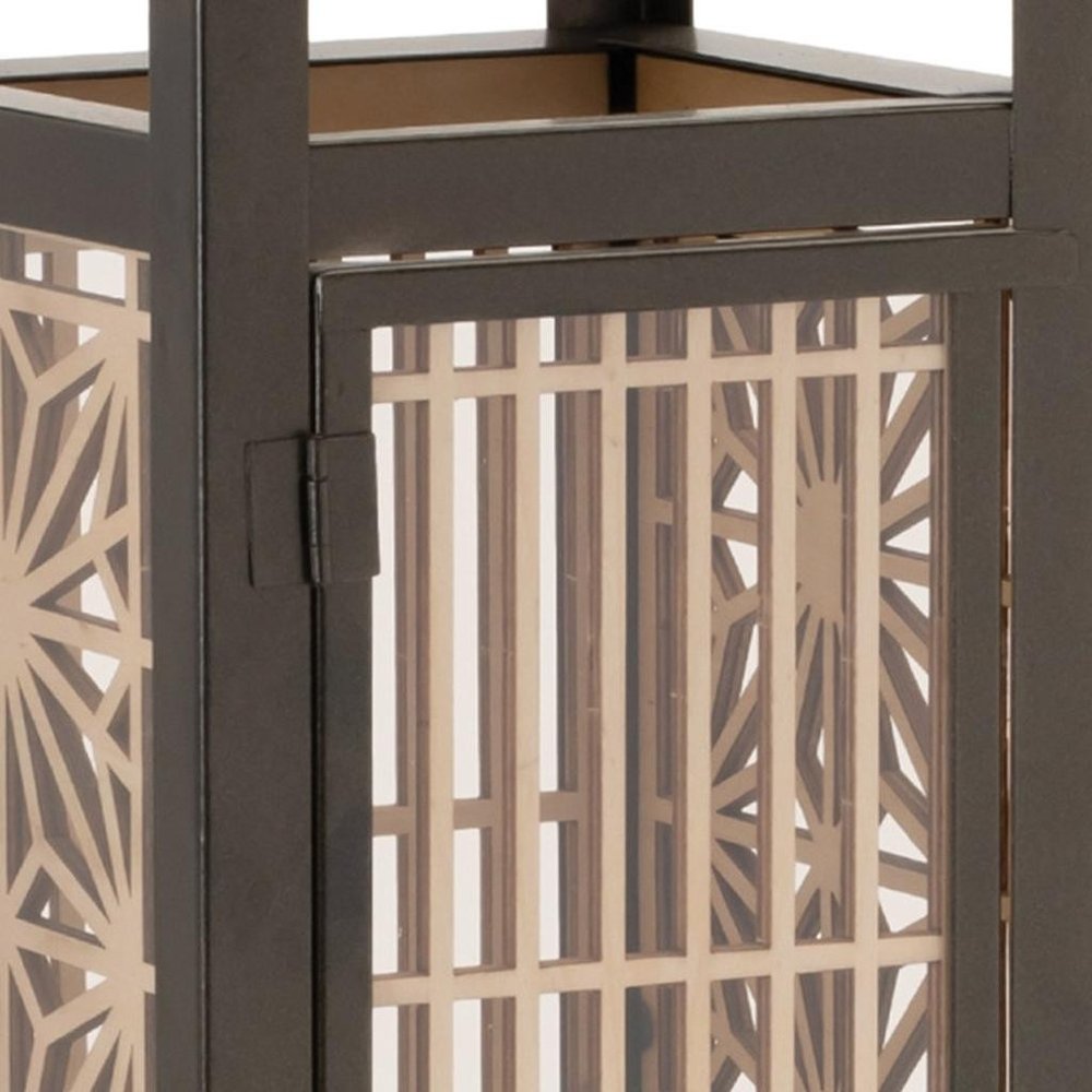 16" Brown Geometric Iron Tabletop Pillar Candle Holder