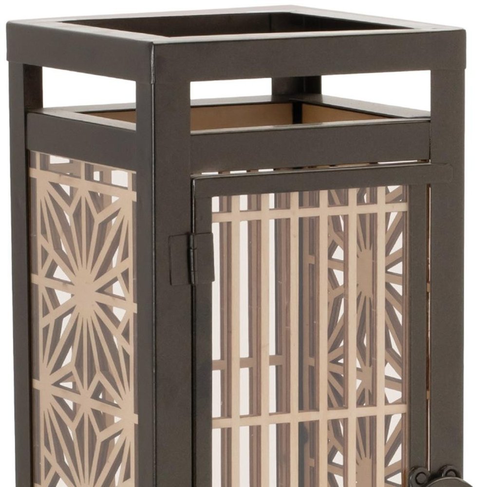 16" Brown Geometric Iron Tabletop Pillar Candle Holder