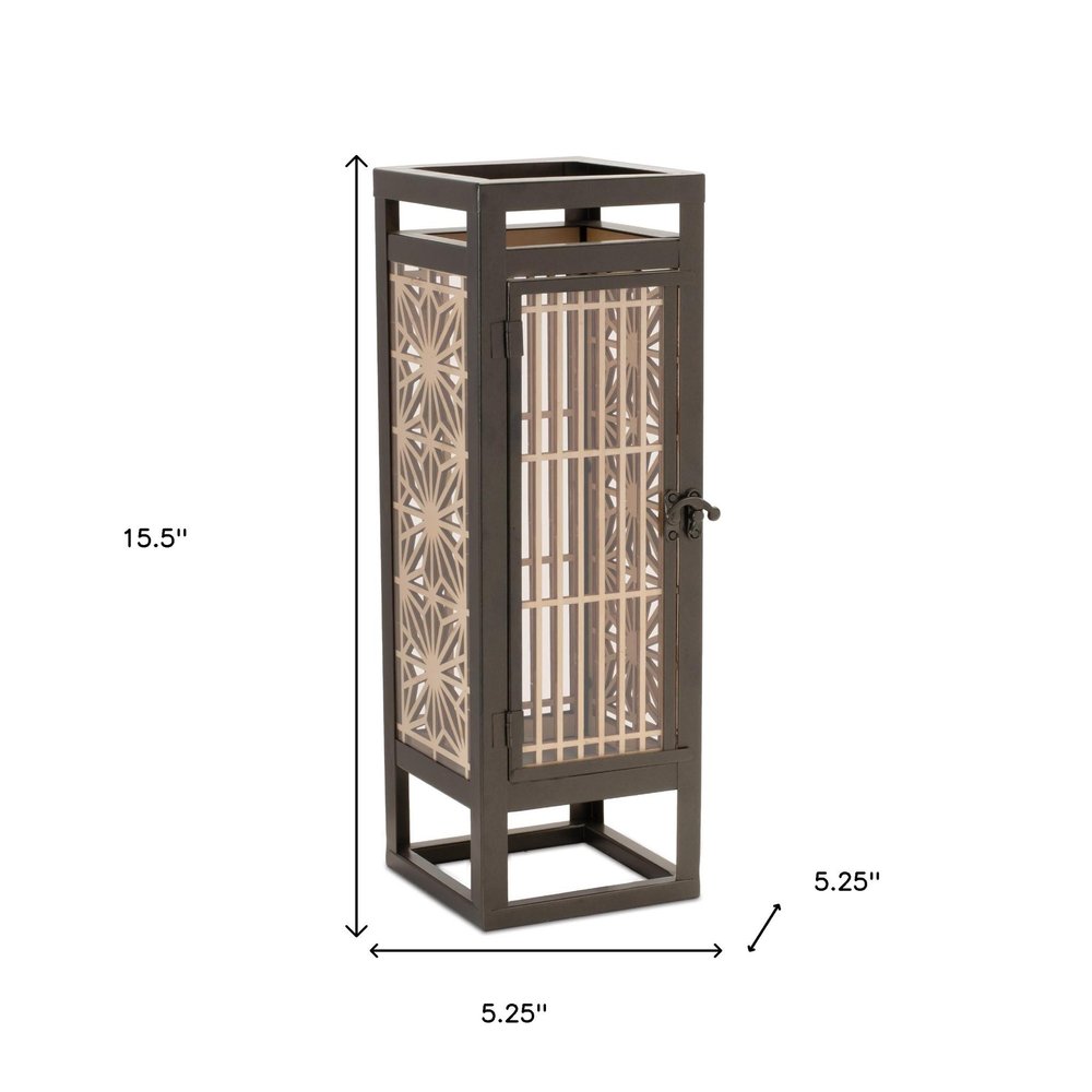 16" Brown Geometric Iron Tabletop Pillar Candle Holder