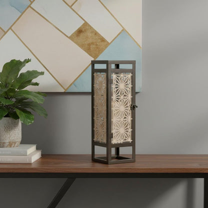 16" Brown Geometric Iron Tabletop Pillar Candle Holder