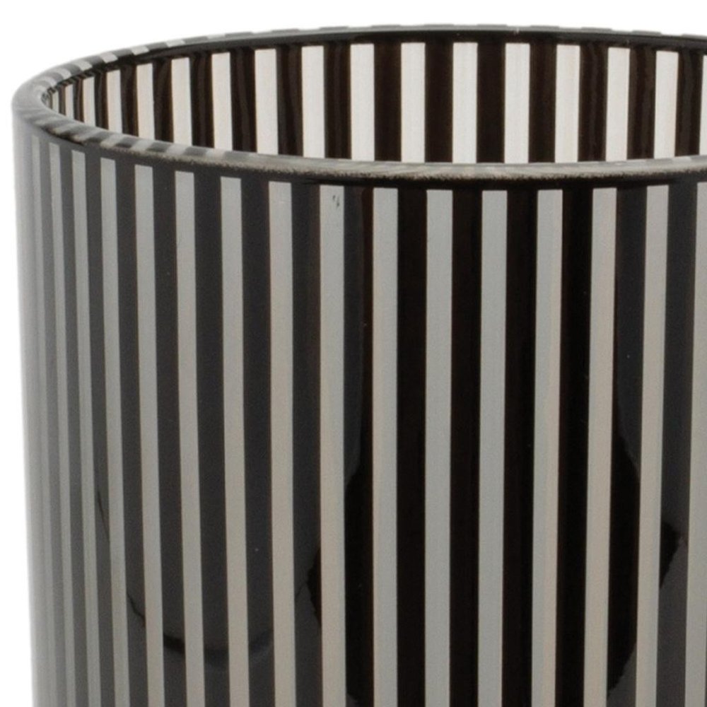 Set of Two Black Striped Glass Tabletop Pillar Candle Holders