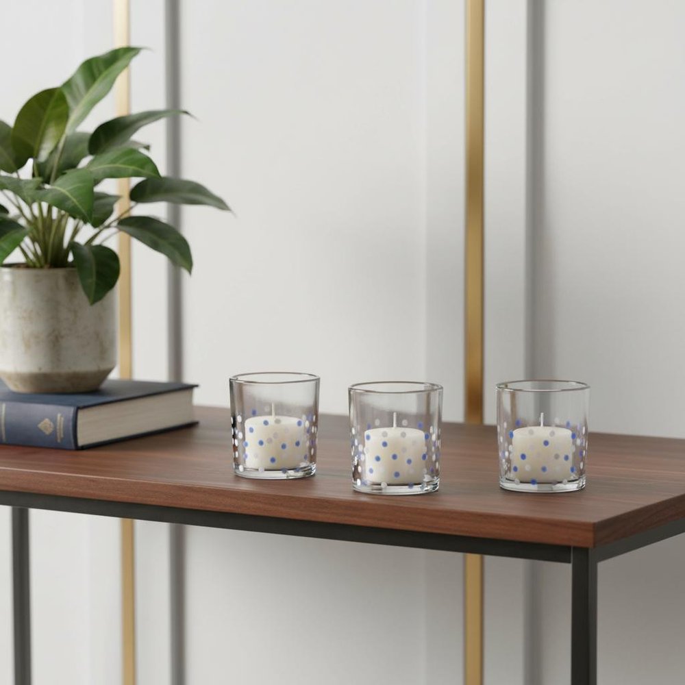 Set of Three Blue Abstract Glass Tabletop Votive Candle Holders