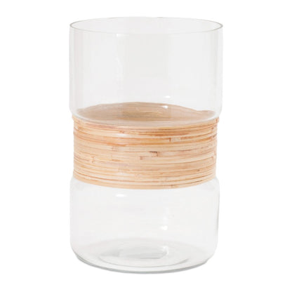 Set of Two Clear And Beige Abstract Glass Tabletop Pillar Candle Holders