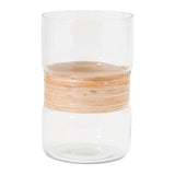 Set of Two Clear And Beige Abstract Glass Tabletop Pillar Candle Holders