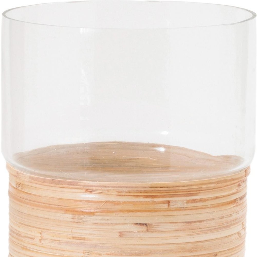 Set of Two Clear And Beige Abstract Glass Tabletop Pillar Candle Holders