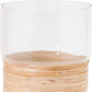 Set of Two Clear And Beige Abstract Glass Tabletop Pillar Candle Holders