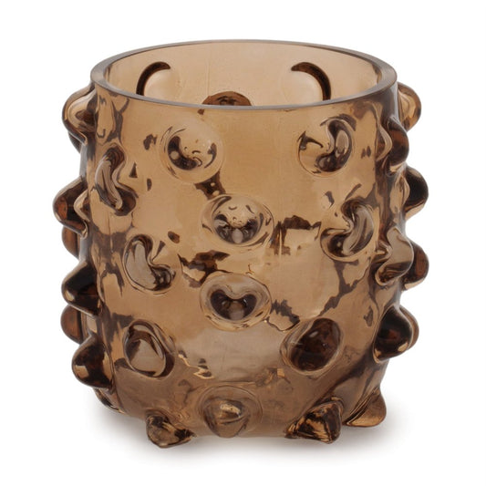 Set of Six Brown Glass Tabletop Pillar Candle Holders