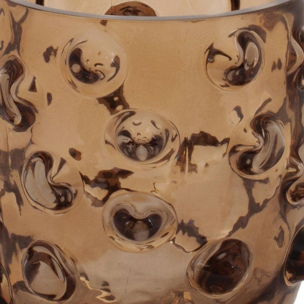 Set of Six Brown Glass Tabletop Pillar Candle Holders