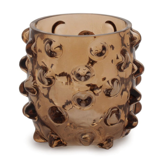 Set of Six Brown Glass Tabletop Pillar Candle Holders