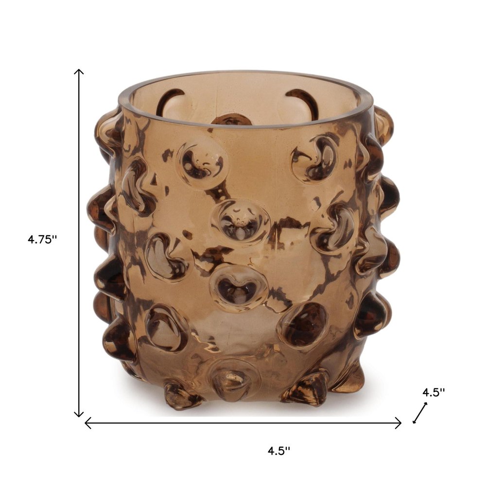 Set of Six Brown Glass Tabletop Pillar Candle Holders