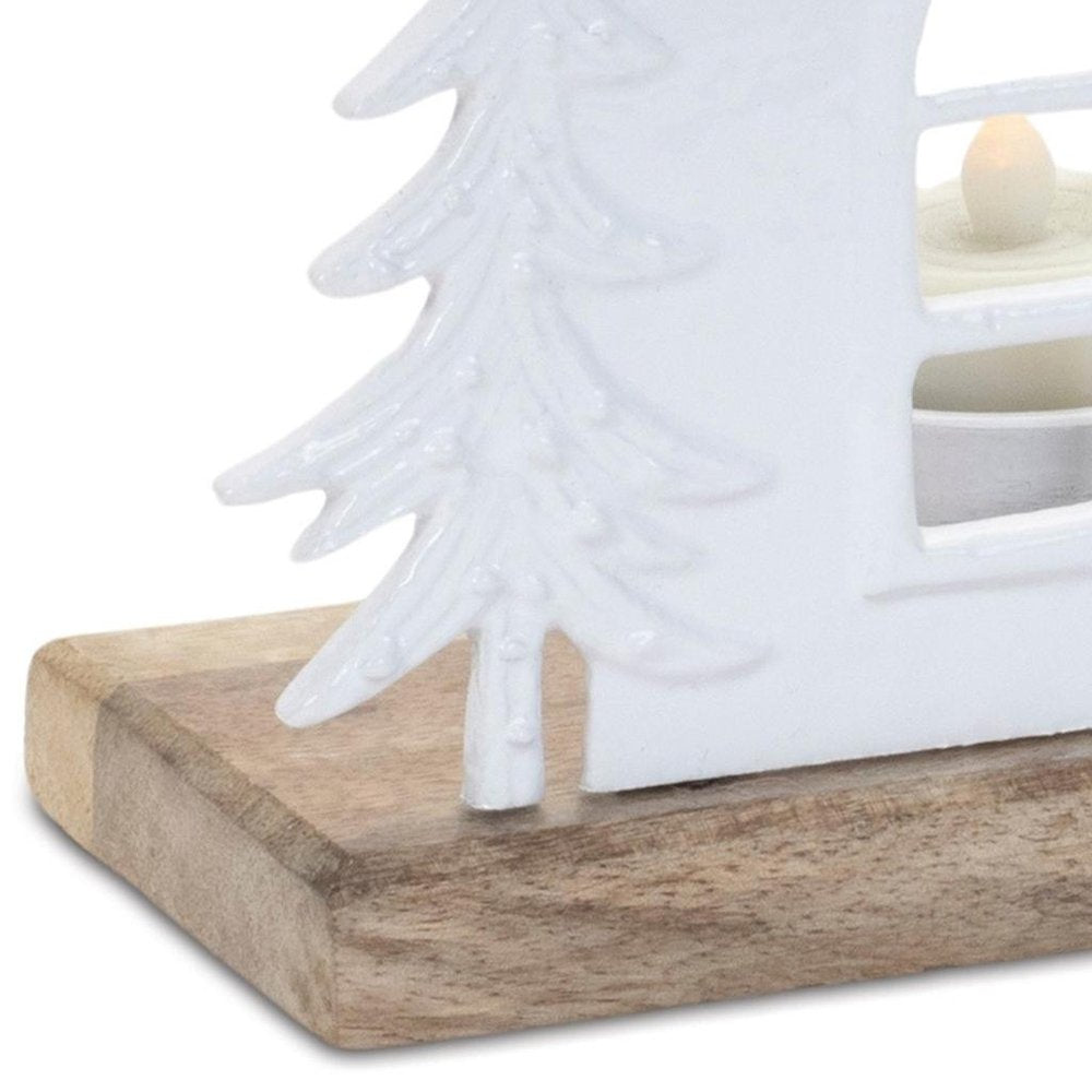 Set of Two White And Beige Abstract Aluminum Tabletop Tealight Candle Holders