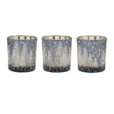 Set of Three Blue And Gray Abstract Glass Tabletop Votive Candle Holders