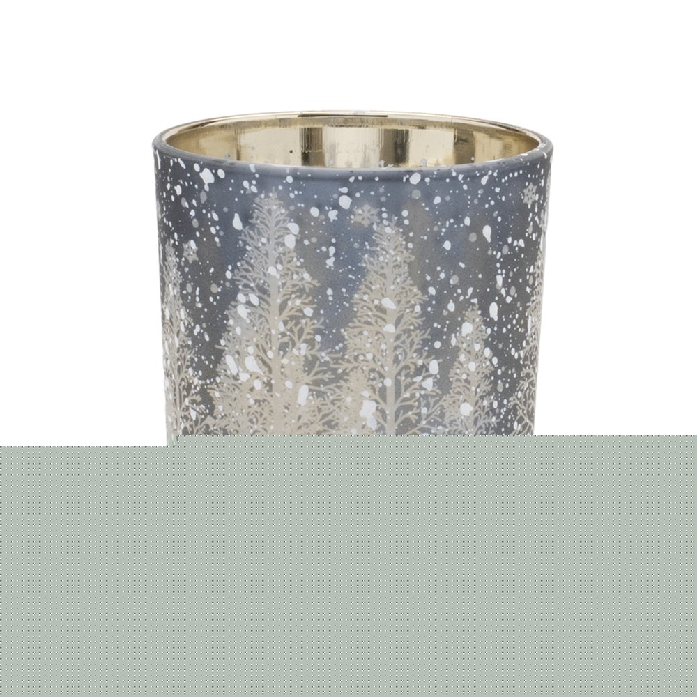 Set of Three Blue And Gray Abstract Glass Tabletop Votive Candle Holders