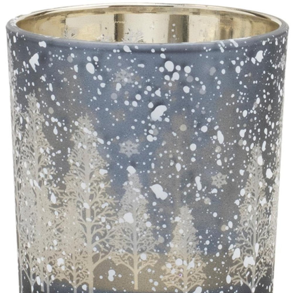 Set of Three Blue And Gray Abstract Glass Tabletop Votive Candle Holders