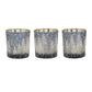 Set of Three Blue And Gray Abstract Glass Tabletop Votive Candle Holders