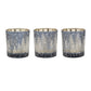 Set of Three Blue And Gray Abstract Glass Tabletop Votive Candle Holders