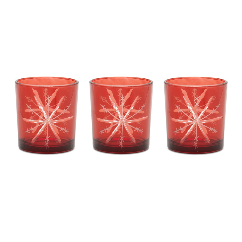 Set of Three Red Abstract Glass Tabletop Votive Candle Holders