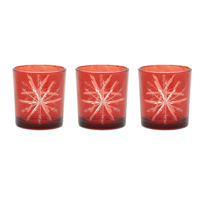 Set of Three Red Abstract Glass Tabletop Votive Candle Holders