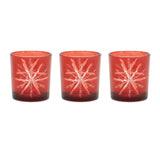 Set of Three Red Abstract Glass Tabletop Votive Candle Holders